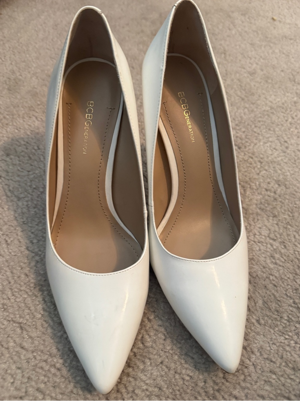 BCBGeneration White Patent Pointed-Toe Heels